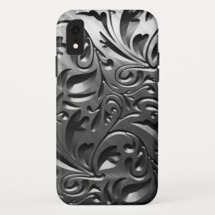 Funda Para iPhone XR Aspecto metalizado plateado grabado gris abstracto