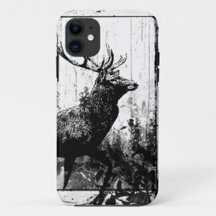 Funda Para iPhone 11 Aspecto vintage Stag en blanco y negro, animal de