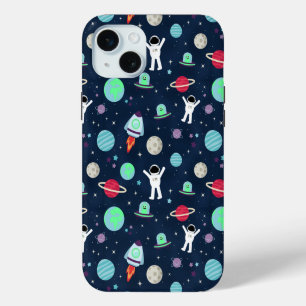 Funda Para iPhone 15 Mini Astronautas Planetas Cohetes y Alienígenas