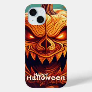 Funda Para iPhone 15 Asustada Naranja Calabaza con cara, Halloween