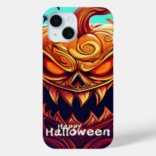Funda Para iPhone 15 Asustada Naranja Calabaza con cara, Halloween