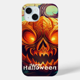 Funda Para iPhone 15 Asustada Naranja Calabaza con cara, Halloween