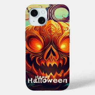 Funda Para iPhone 15 Asustada Naranja Calabaza con cara, Halloween