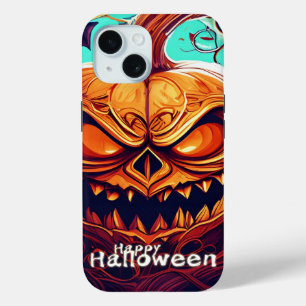 Funda Para iPhone 15 Asustada Naranja Calabaza con cara, Halloween