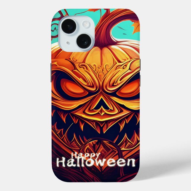 Funda De Case-Mate Para iPhone Asustada Naranja Calabaza con cara, Halloween (Reverso )