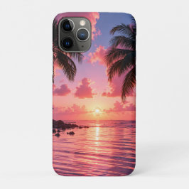 Funda Para iPhone 11 Pro Atardecer de palma tropical rosa océano playa