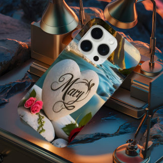 Funda Para iPhone 15 Pro Atardecer de piedra cardíaca de María