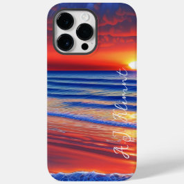 Funda Para iPhone 14 Pro Max De Case-Mate Atardecer de playa con nombre personalizado
