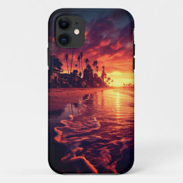 Funda Para iPhone 11 Atardecer en la Isla de la Playa de Palmeras Tropi