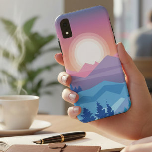 Funda Para iPhone XR Atardecer en Montaña Abstracto