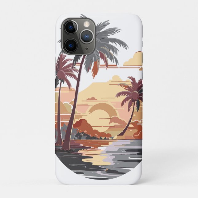 Funda De Case-Mate Para iPhone Atardecer hawaiano con palmera. (Reverso)