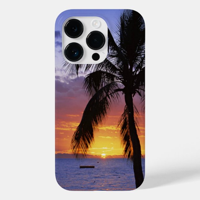 Funda De Case-Mate Para iPhone Atardecer tropical con palmera, (Reverso )