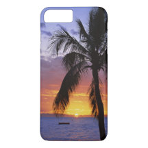 Atardecer tropical con palmera