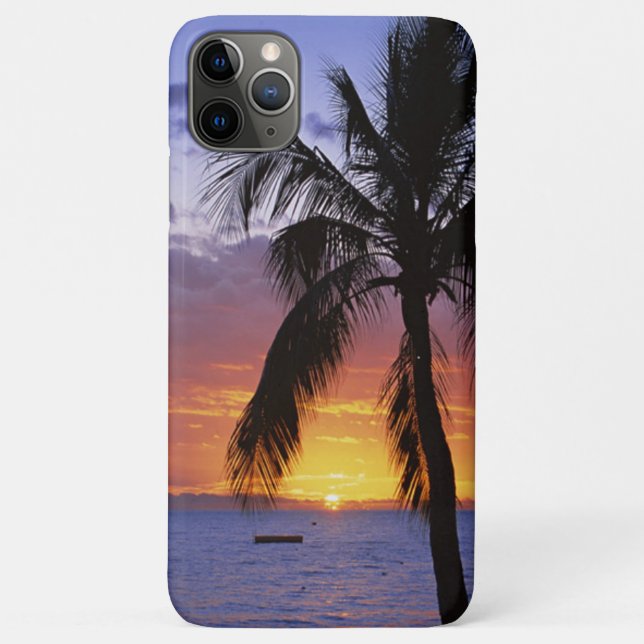 Funda De Case-Mate Para iPhone Atardecer tropical con palmera (Reverso)
