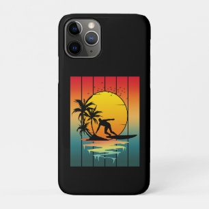 Funda Para iPhone 11 Pro Atardecer Vintage Surfing Surfista Océano Oleaje