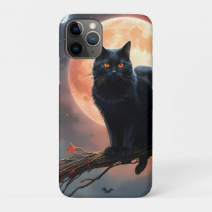 Funda Para iPhone 11 Pro Aterrador Halloween Black Cat Moonlight,