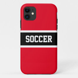 Funda Para iPhone 11 Atlético negrita Black White Bandas Rojas "SOCCER"
