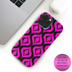 Funda Para iPhone 15 Pro Max Atractivo patrón de arte ikat ogee rosa negro cali