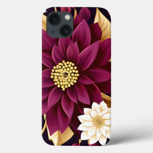 Funda Para iPhone 13 Audaces Hojas De Oro De Borgoña Y Floral