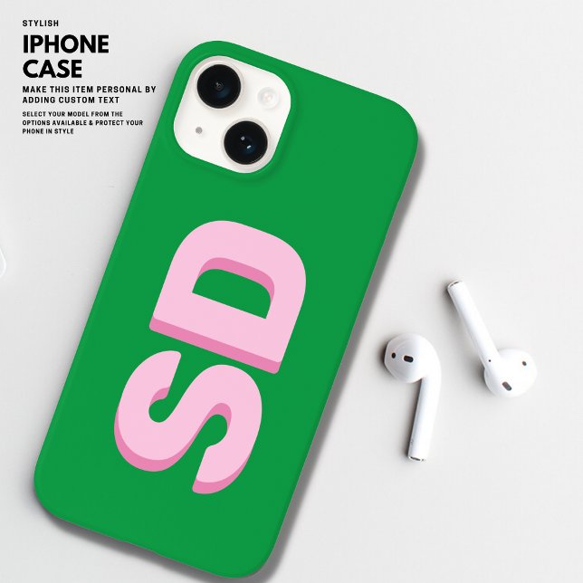 Funda De Case-Mate Para iPhone Audaz Monograma de Iniciales Negrita Negrita Verde (Subido por el creador)