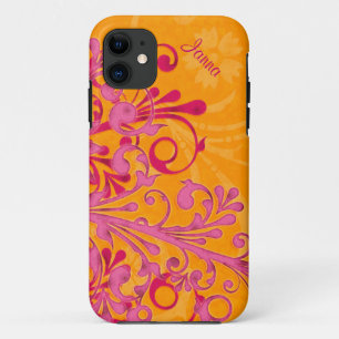 Funda Para iPhone 11 Audaz Naranja rosa caliente Elegante Floral iPhone