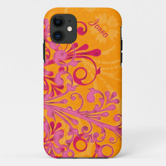 Funda Para iPhone 11 Audaz Naranja rosa caliente Elegante Floral iPhone
