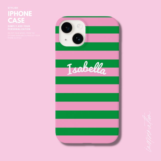 Funda De Case-Mate Para iPhone Audaz Simple Retro Stripe Pink Green Personalizado (Subido por el creador)