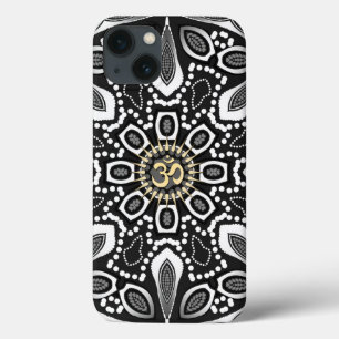 Funda Para iPhone 13 Aum tribal negro y blanco