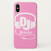 Auriculares chica DJ llamado estuche de iphone ros