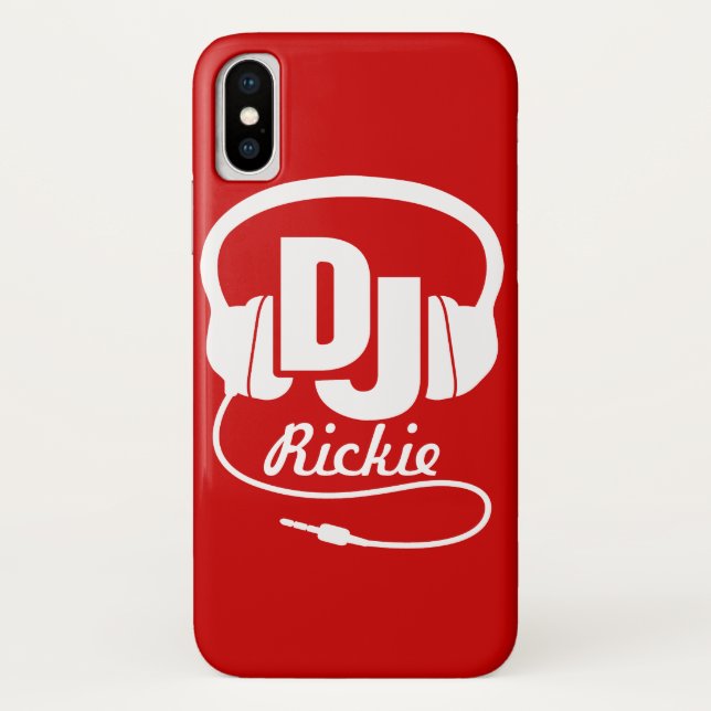 Funda De Case-Mate Para iPhone Auriculares DJ nombrados caja roja y blanca del (Reverso)