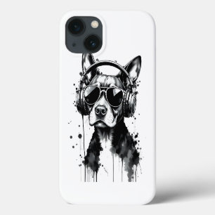 Funda Para iPhone 13 Auriculares Guay Dog Mascotas cortos Tinta blanca