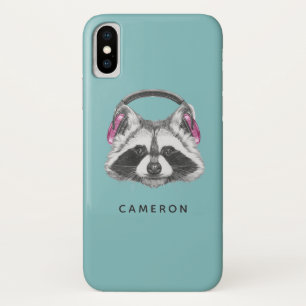 Funda Para iPhone X Auriculares Raccoon   Añadir su nombre
