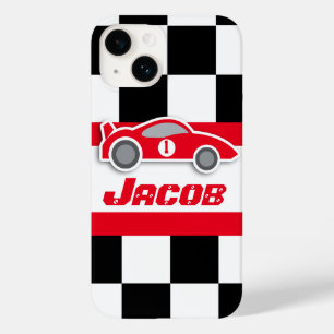 Funda Para iPhone 14 De Case-Mate Autobuses de carreras rojos con nombre