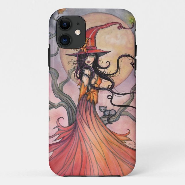 Funda De Case-Mate Para iPhone Autumt Magic Witch and Cat Fantasy Art (Reverso)