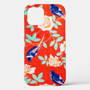 Funda Para iPhone 12 Ave azul y Rosa, diseño japonés vintage