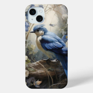 Funda Para iPhone 15 Mini Ave floral de época en azul y crema