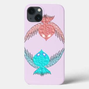 Funda Para iPhone 13 Aves amorosas rosas y azules