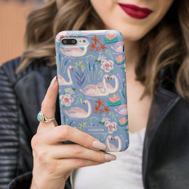 Funda Para iPhone 14 De Case-Mate Aves cisnes Floral Nombre del patrón azul botánico