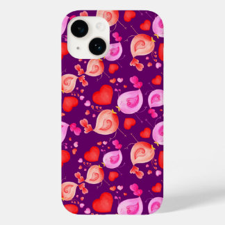 Funda Para iPhone 14 De Case-Mate Aves de amor arte corazones rosados púrpura rojo