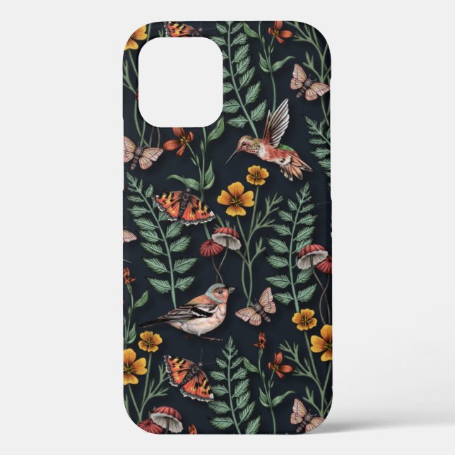 Funda De Case-Mate Para iPhone Aves de jardín oscuro y mariposas (Reverso )