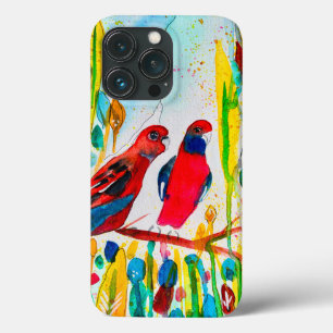 Funda Para iPhone 13 Pro Aves de rosella en una acuarela arbolada