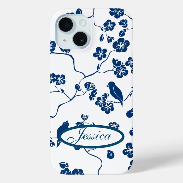 Funda De Case-Mate Para iPhone Aves de tela y flores contemporáneas (Reverso )