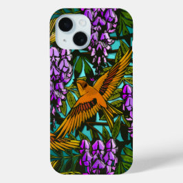 Funda Para iPhone 15 Aves En Medio De La Wisteria - Monogramado