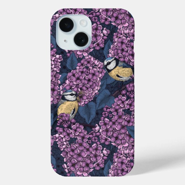 Funda De Case-Mate Para iPhone Aves en un jardín lila violeta (Reverso )