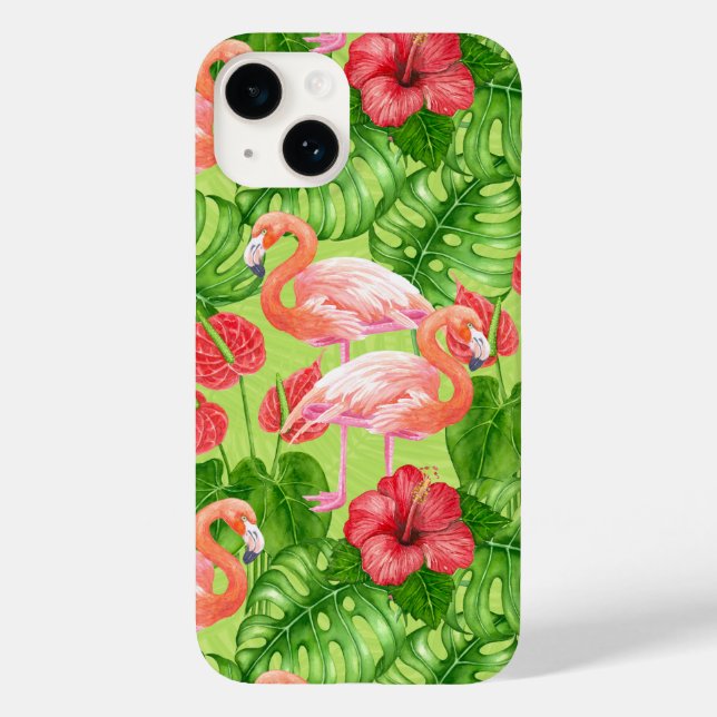 Funda De Case-Mate Para iPhone Aves flamencas y plantas tropicales (Reverso )