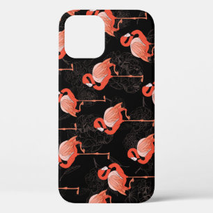 Funda Para iPhone 12 Aves Flamingos: Diseño Textil Vintage