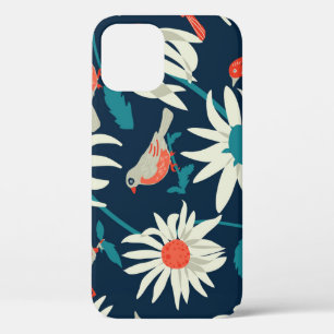 Funda Para iPhone 12 Aves Florales: Diseño Vintage Seamless.
