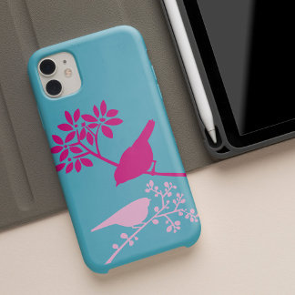 Funda Para iPhone 15 Pro Max Aves rosas con azul claro