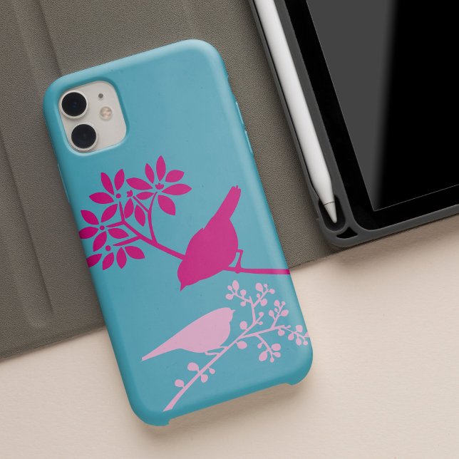 Funda De Case-Mate Para iPhone Aves rosas con azul claro (Subido por el creador)