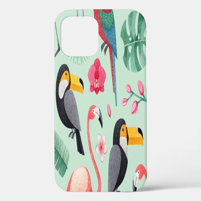 Funda De Case-Mate Para iPhone Aves tropicales, flores, acuarela. (Reverso )
